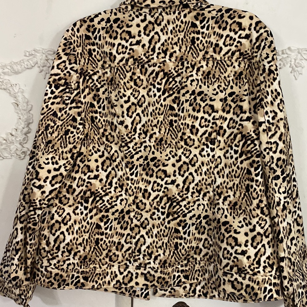 Leopard Print Stretch Denim Women's Jacket - Beige/Black - Picture 4 of 5